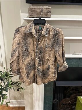 Lauren Ralph Lauren Snake-Print Button Front Blouse in Brown and Black